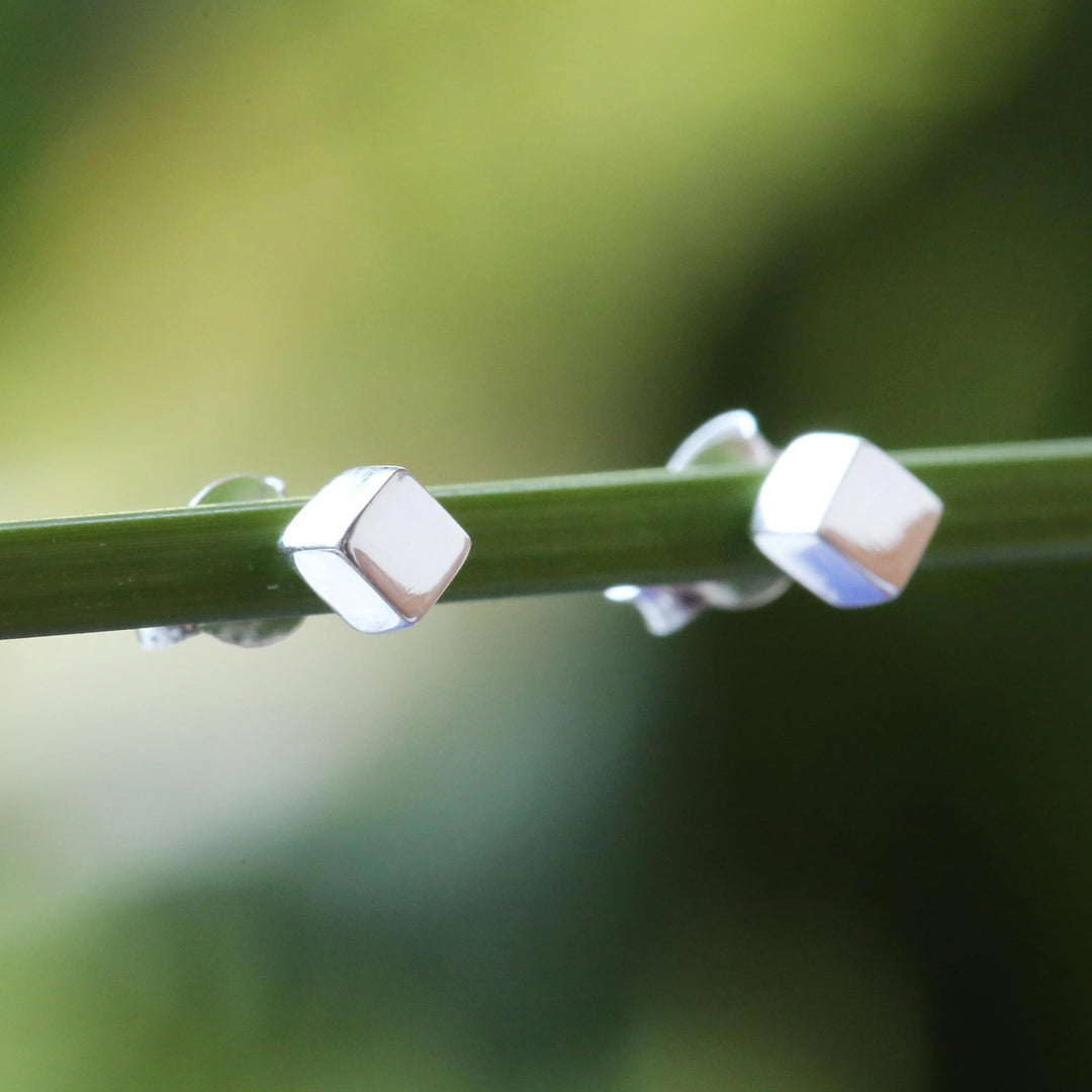 Handcrafted Sterling Silver Stud Earrings from Thailand - Silver Cubes