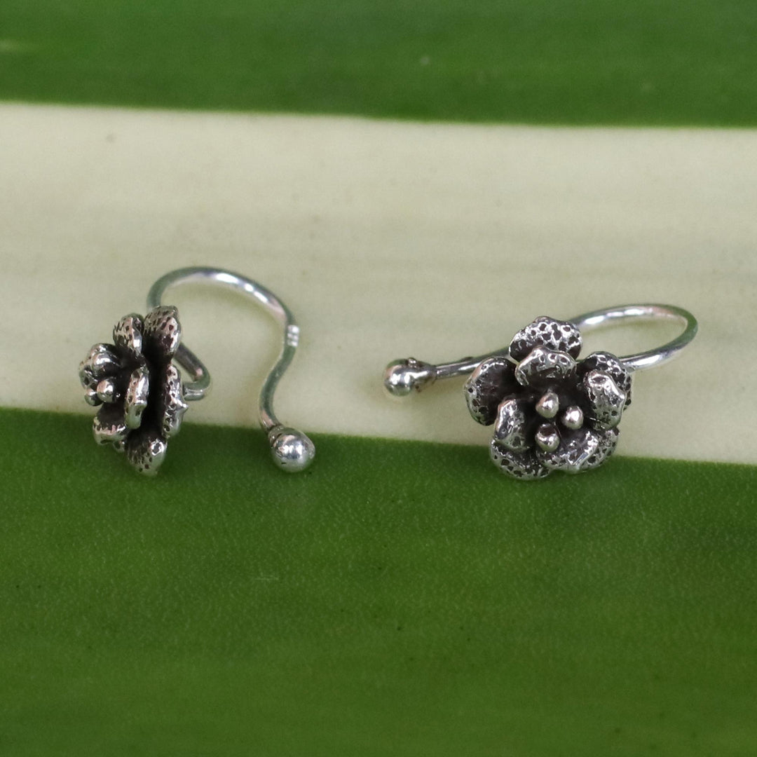 Handcrafted Sterling Silver Flower Ear Cuffs from Thailand - Garden Blossoms