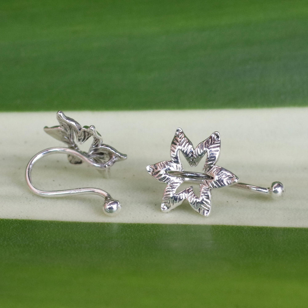Handcrafted Sterling Silver Flower Ear Cuffs from Thailand - Floral Summer