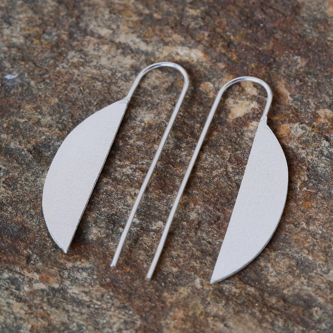 Sterling Silver Half-Moon Drop Earrings from Thailand - Glittering Half-Moons