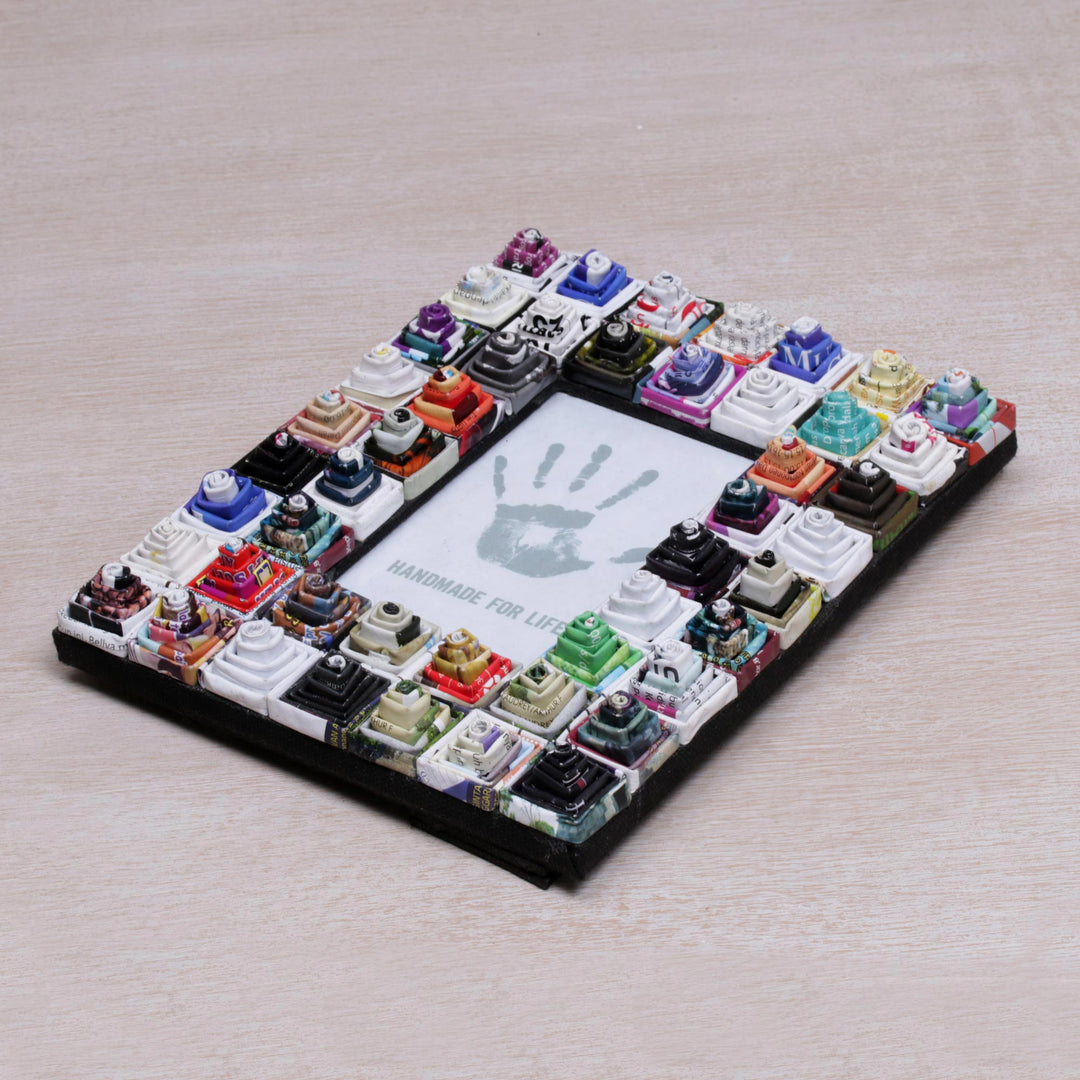 3x5 Recycled Paper Photo Frame with Multicolored Squares - Square Shrines