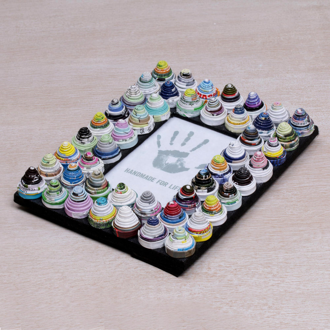 3x5 Recycled Paper Photo Frame with Circle Motifs - Colorful Shrines