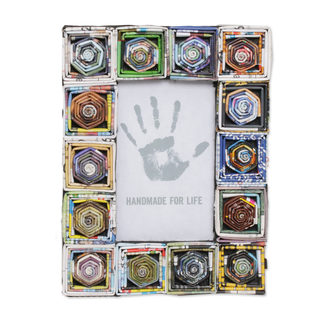 Artisan Crafted 3x5 Recycled Paper Frame Geometric Motifs - Hexagonal Squares