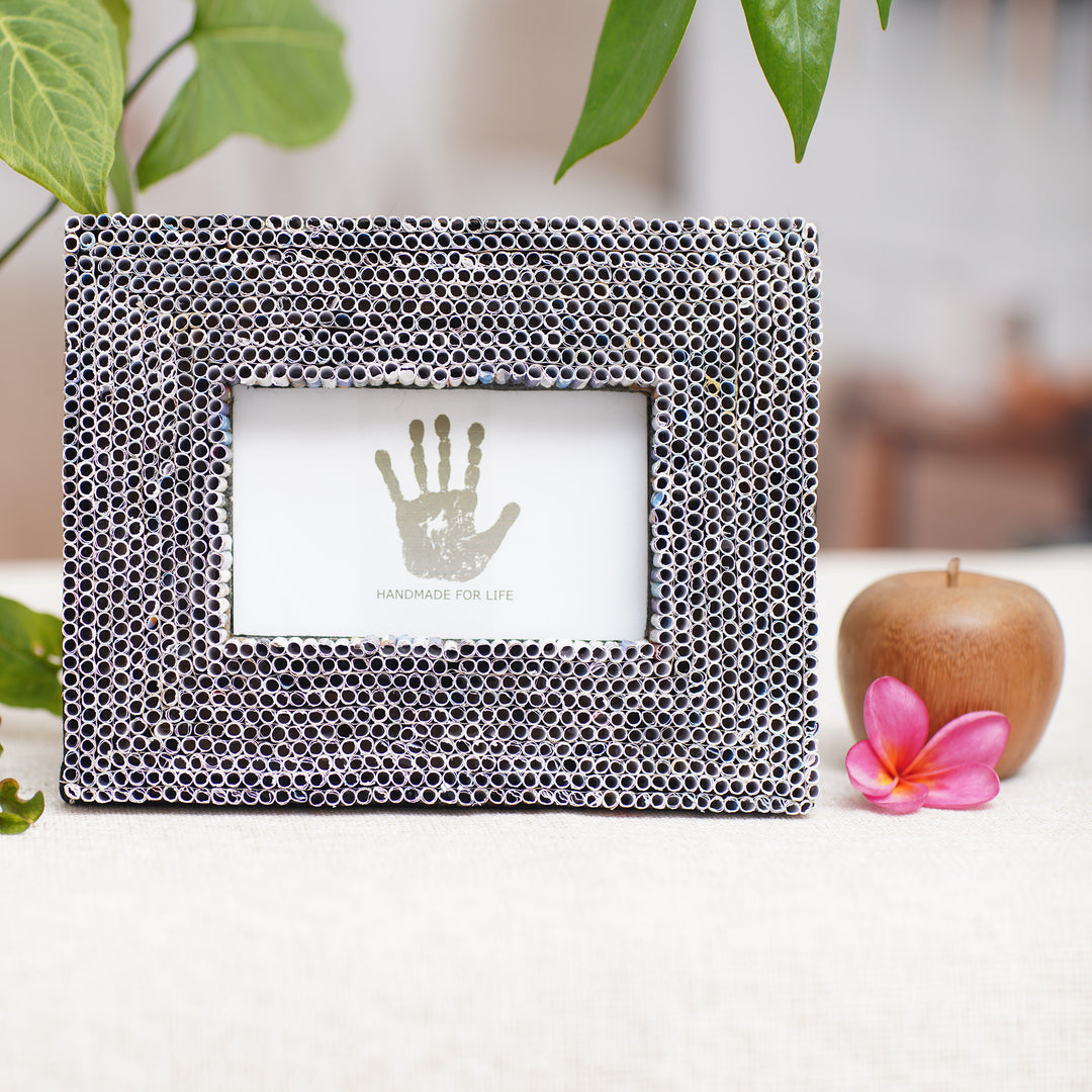 Recycled Paper Multicolored Photo Frame from Bali 3x5 - Straw Memories