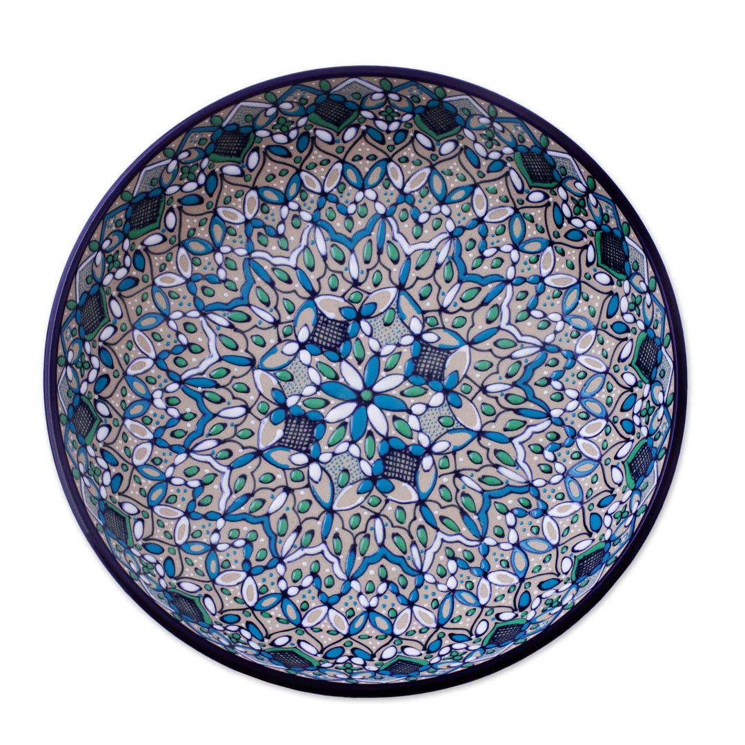 Ceramic Serving Bowl with Hand Painted Motifs - Road to Guanajuato