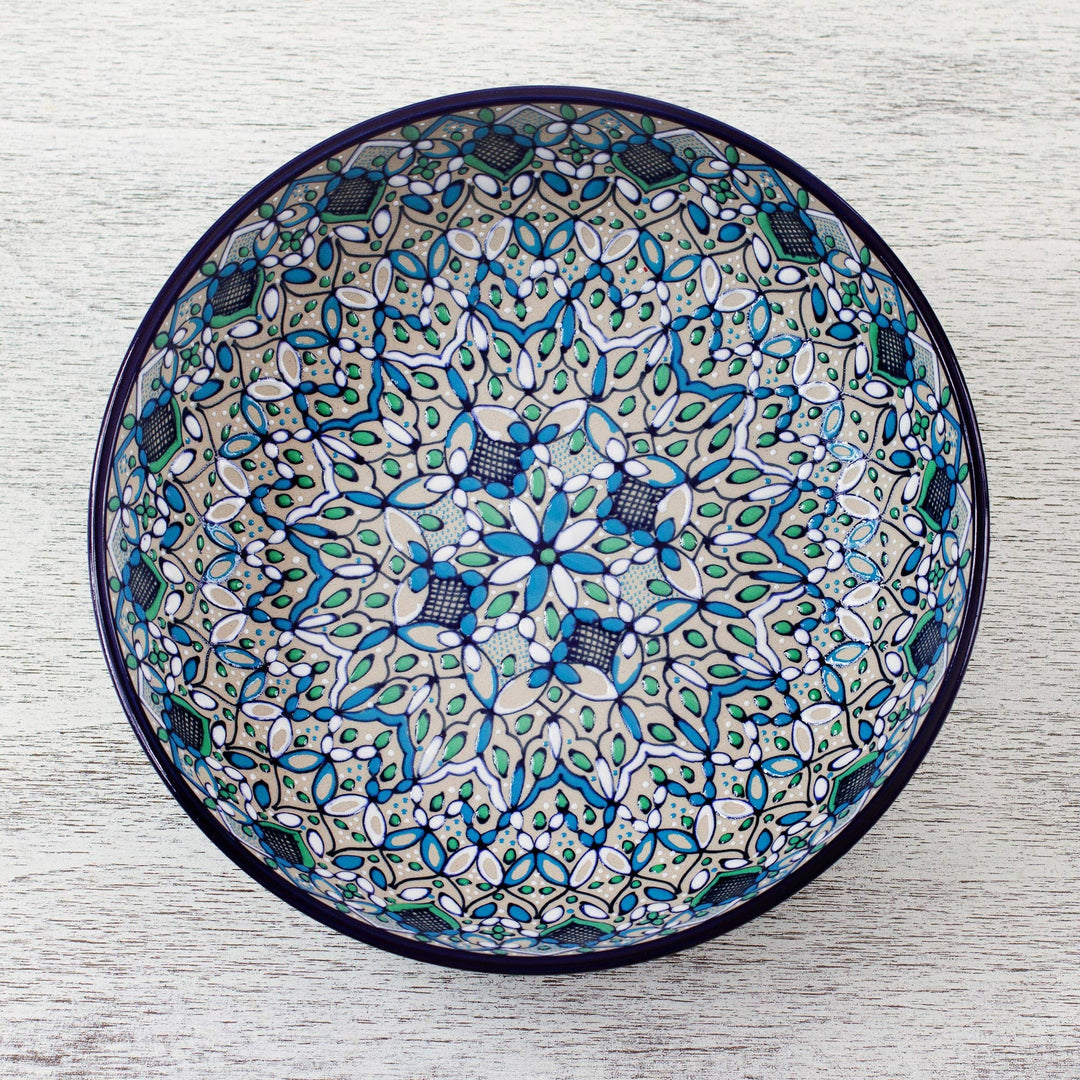 Ceramic Serving Bowl with Hand Painted Motifs - Road to Guanajuato