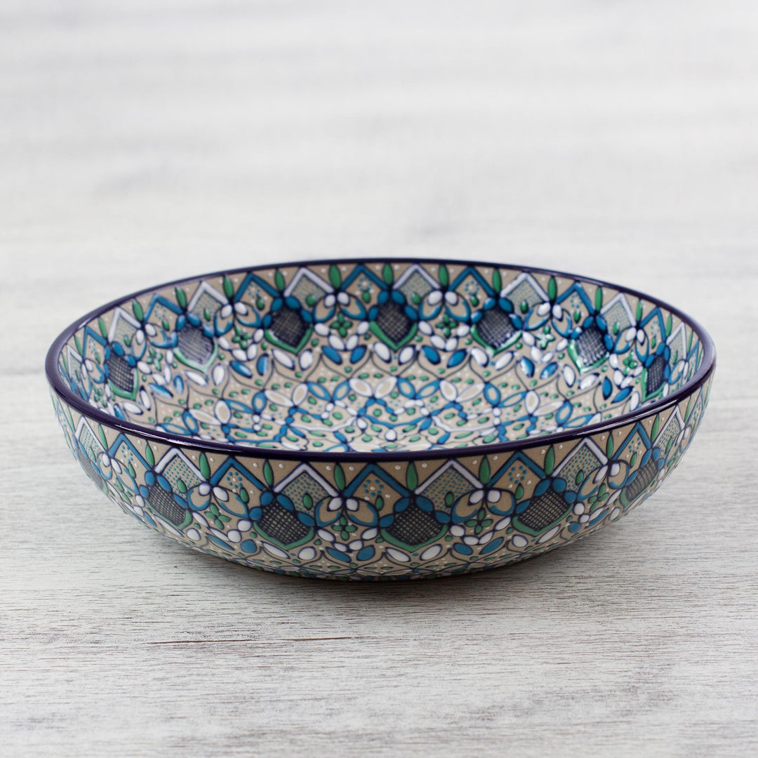 Ceramic Serving Bowl with Hand Painted Motifs - Road to Guanajuato