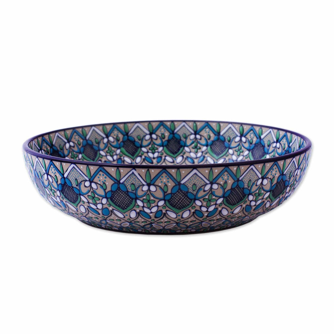 Ceramic Serving Bowl with Hand Painted Motifs - Road to Guanajuato