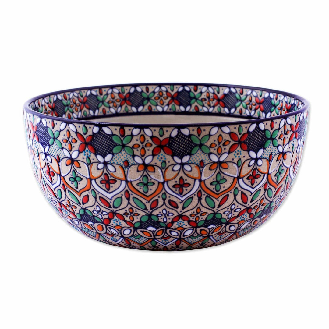 Handcrafted Floral Ceramic Serving Bowl from Mexico - Guanajuato Festivals