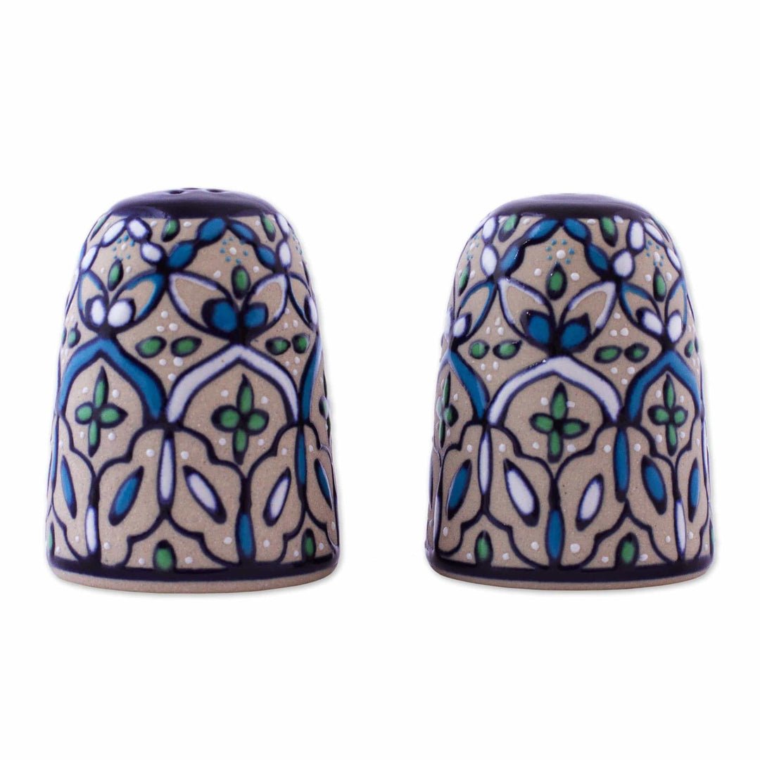 Handcrafted Ceramic Salt and Pepper Shaker in Green and Blue - Road to Guanajuato