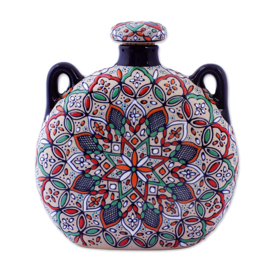 Decorative Ceramic Flask Hand Crafted in Mexico - Guanajuato Mandala