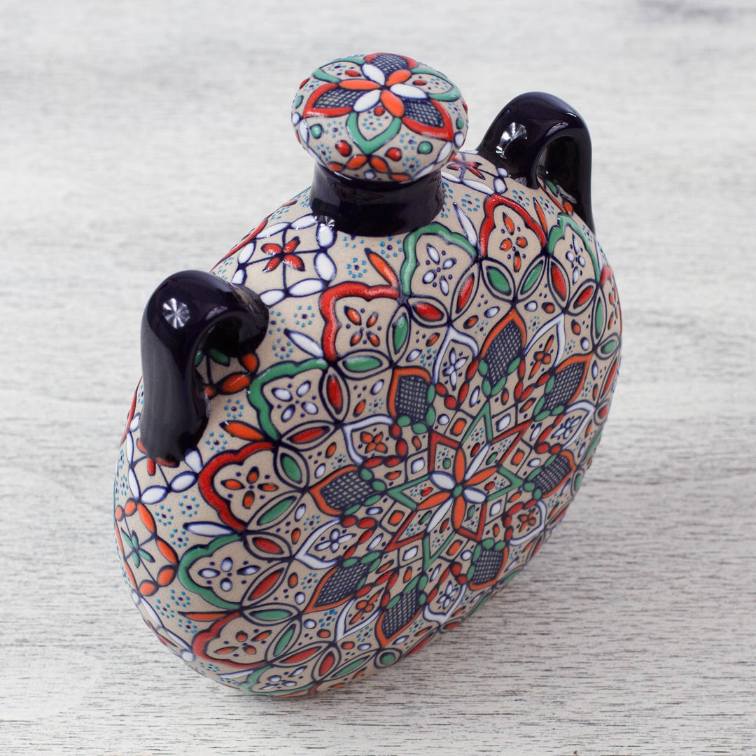 Decorative Ceramic Flask Hand Crafted in Mexico - Guanajuato Mandala