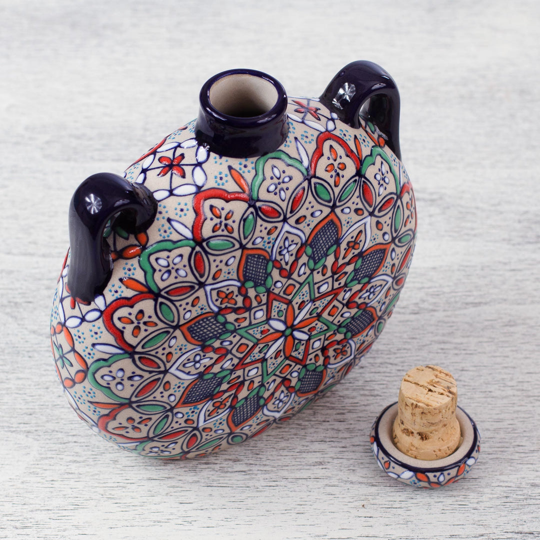 Decorative Ceramic Flask Hand Crafted in Mexico - Guanajuato Mandala
