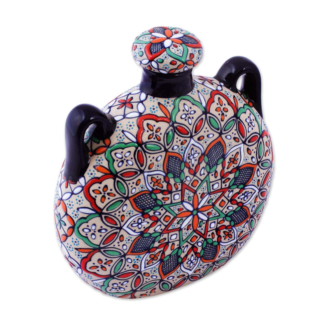 Decorative Ceramic Flask Hand Crafted in Mexico - Guanajuato Mandala