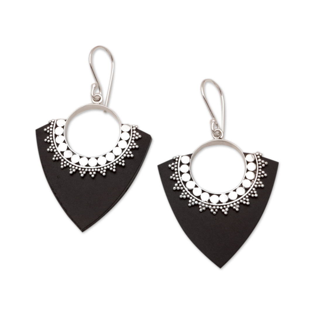 Sterling Silver and Lava Stone Pointed Earrings from Bali - Dotted Arrows