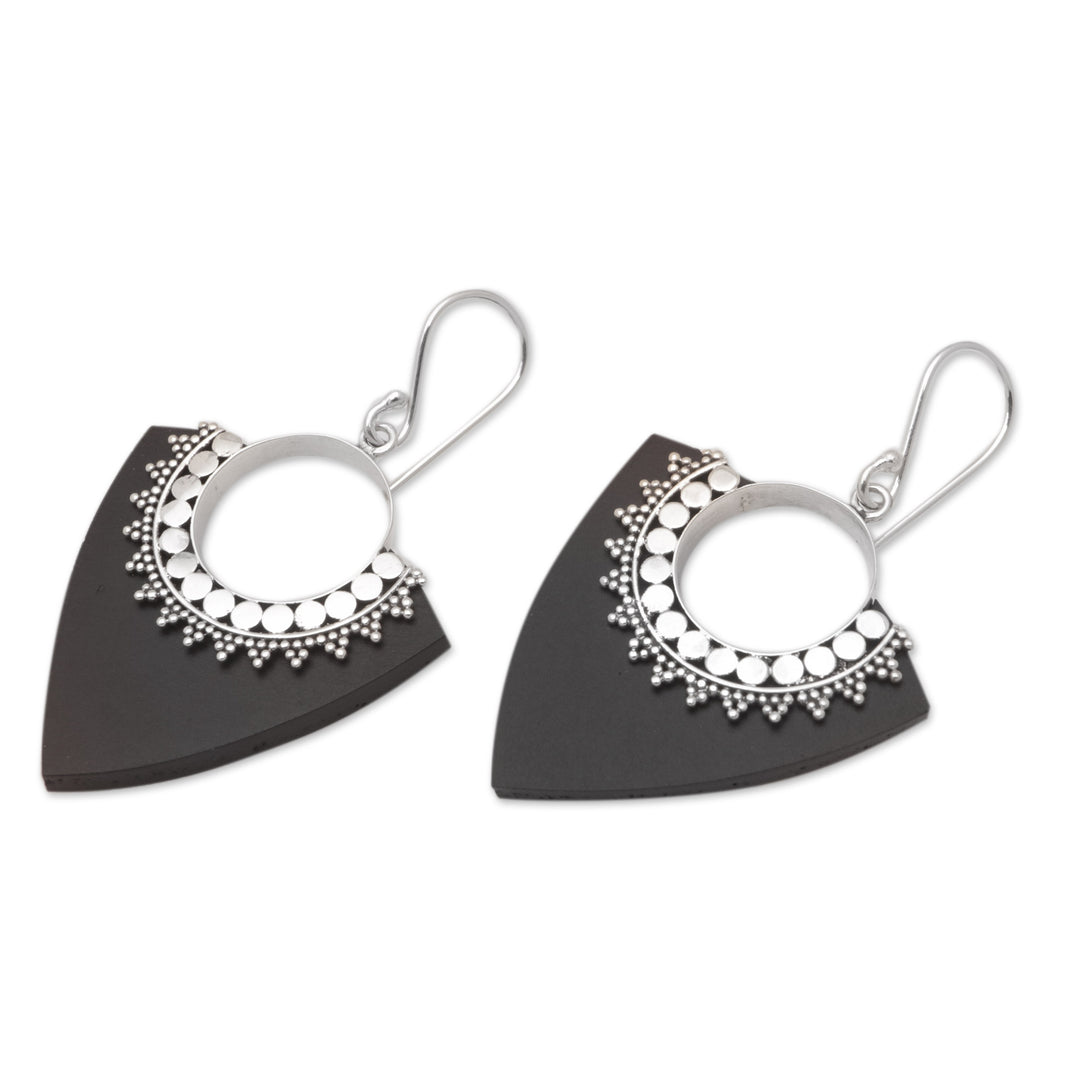 Sterling Silver and Lava Stone Pointed Earrings from Bali - Dotted Arrows