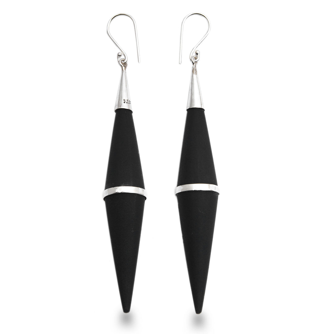 Sterling Silver and Sono Wood Cone-Shaped Dangle Earrings - Elegant Cones