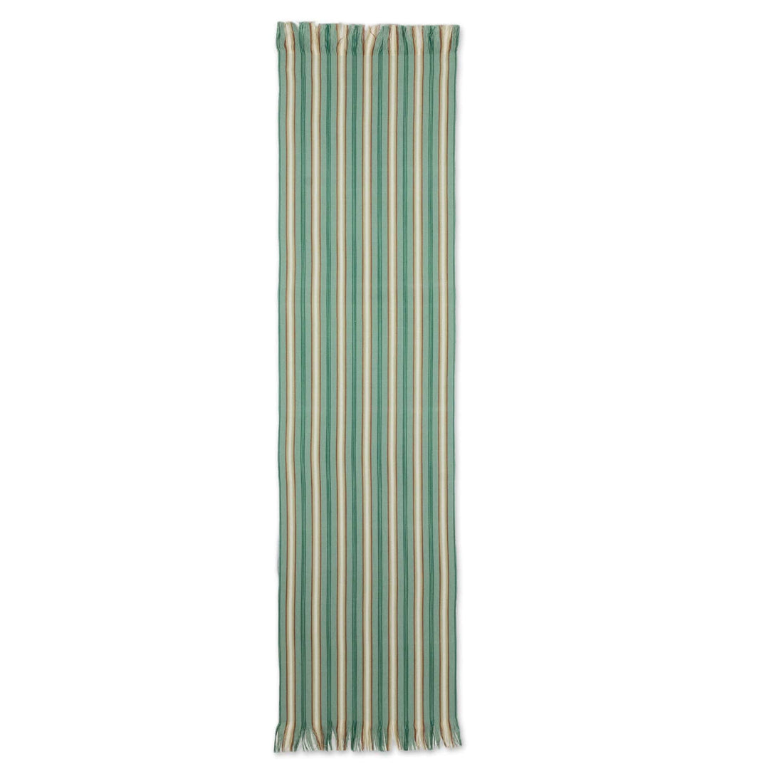 Green Striped Cotton Table Runner from Guatemala - Forest Path