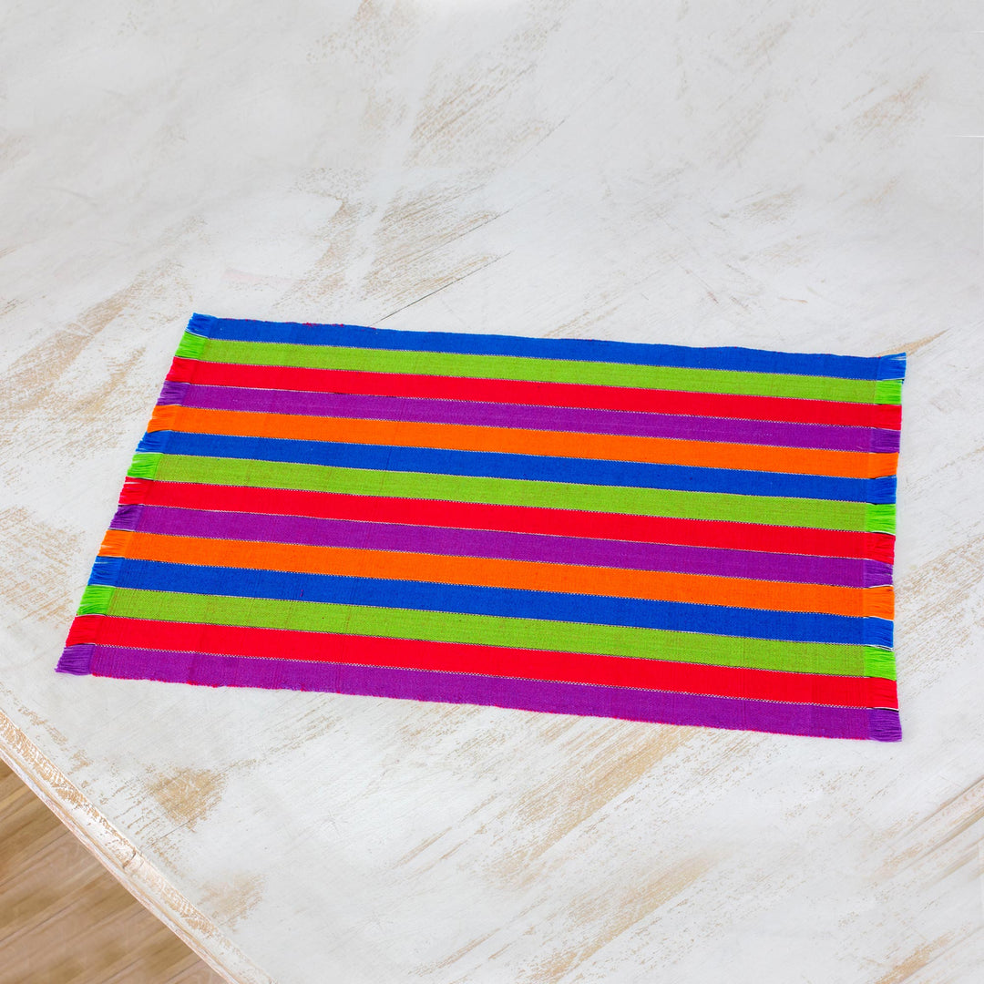 Six Multicolored Striped Cotton Placemats from Guatemala - Harvest Trails