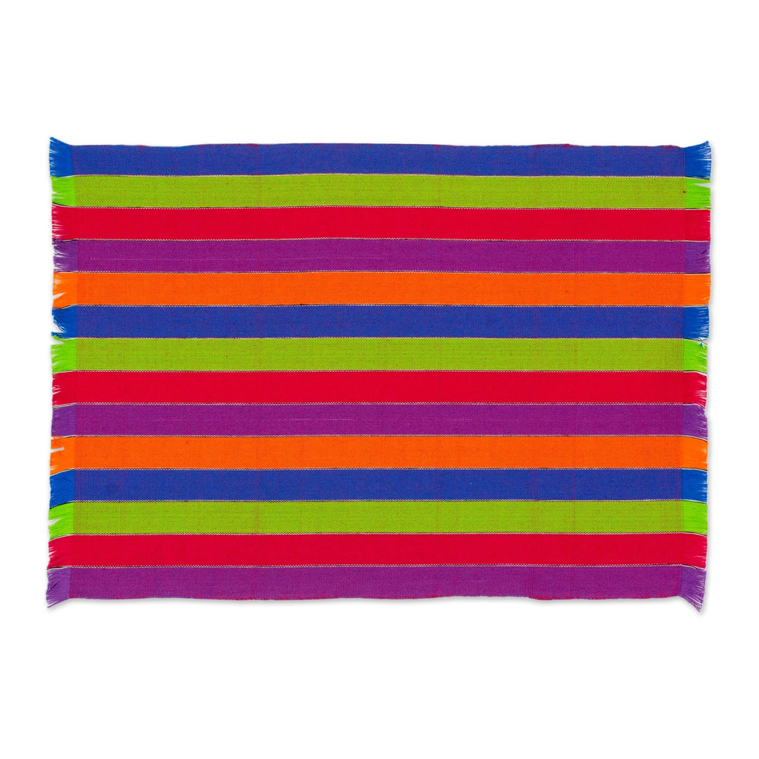 Six Multicolored Striped Cotton Placemats from Guatemala - Harvest Trails