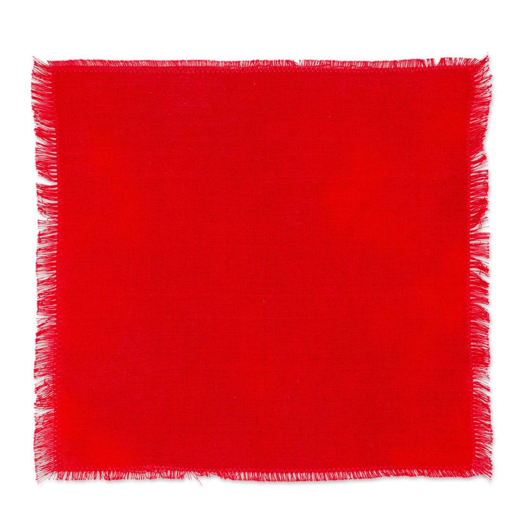 Set of 6 Striped Cotton Placemats and Napkins in Crimson - Palopó Trails