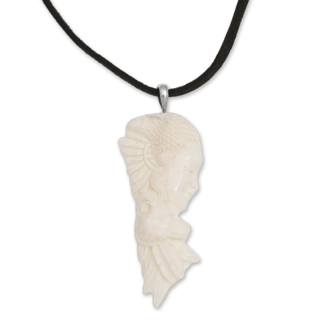 Bone Pendant Necklace with Eagle and Wolf from Bali - Nature's Prince