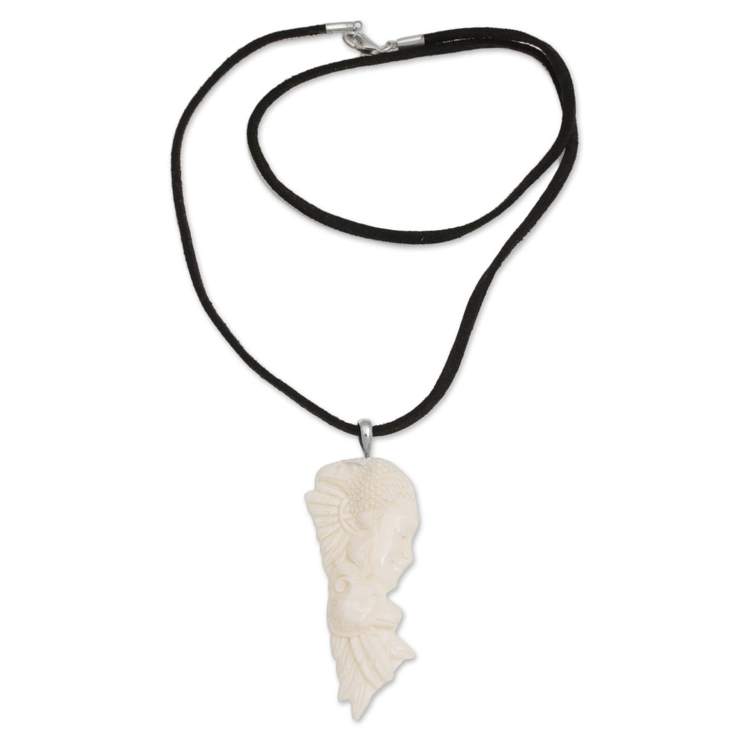 Bone Pendant Necklace with Eagle and Wolf from Bali - Nature's Prince
