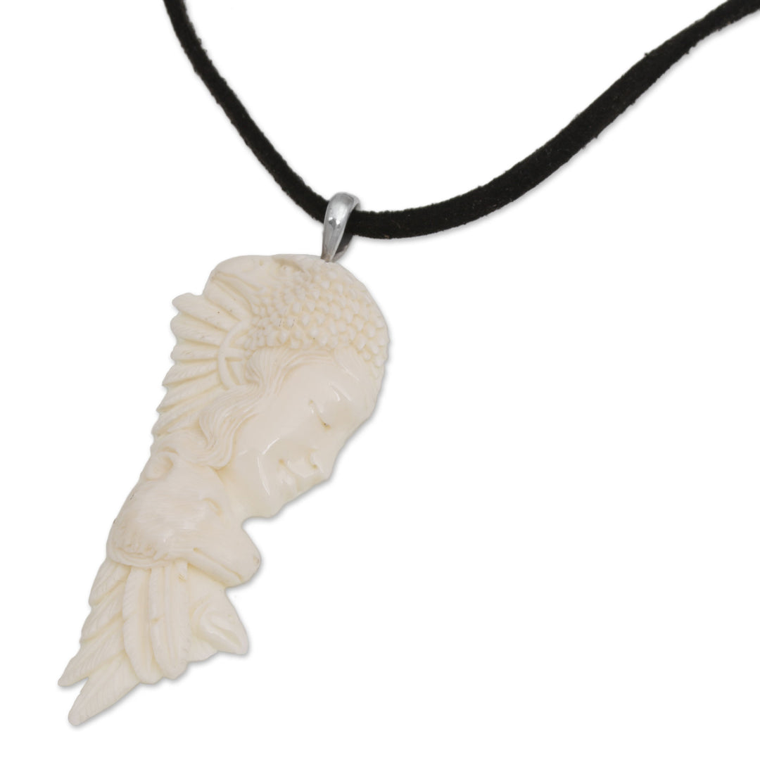 Bone Pendant Necklace with Eagle and Wolf from Bali - Nature's Prince