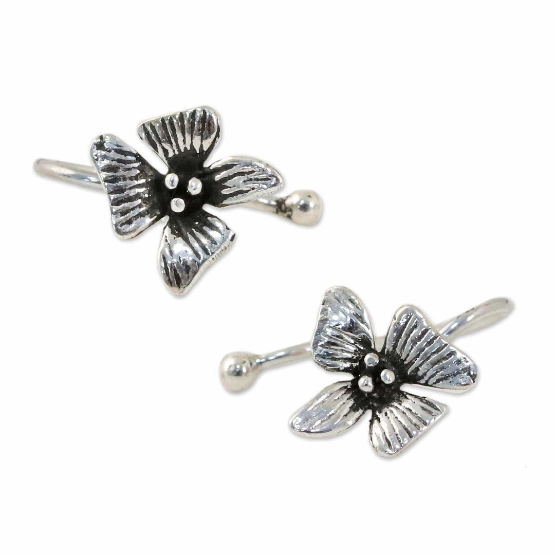 Sterling Silver Orchid Flower Ear Cuffs from Thailand - Petite Orchids