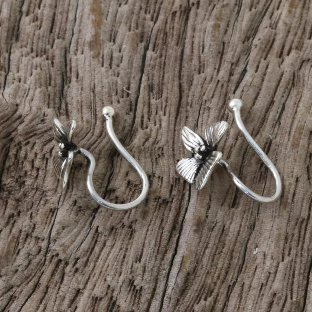 Sterling Silver Orchid Flower Ear Cuffs from Thailand - Petite Orchids