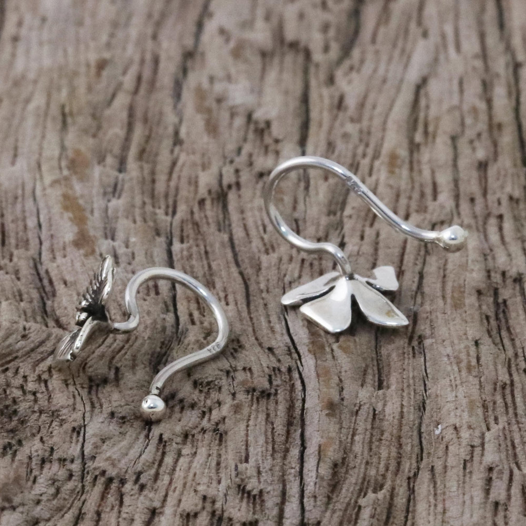 Sterling Silver Orchid Flower Ear Cuffs from Thailand - Petite Orchids