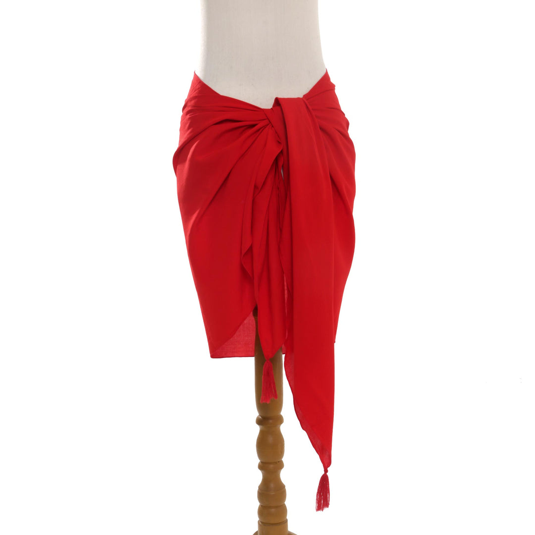 Handmade Red 100% Rayon Sarong from Indonesia - Paradise Breeze in Red