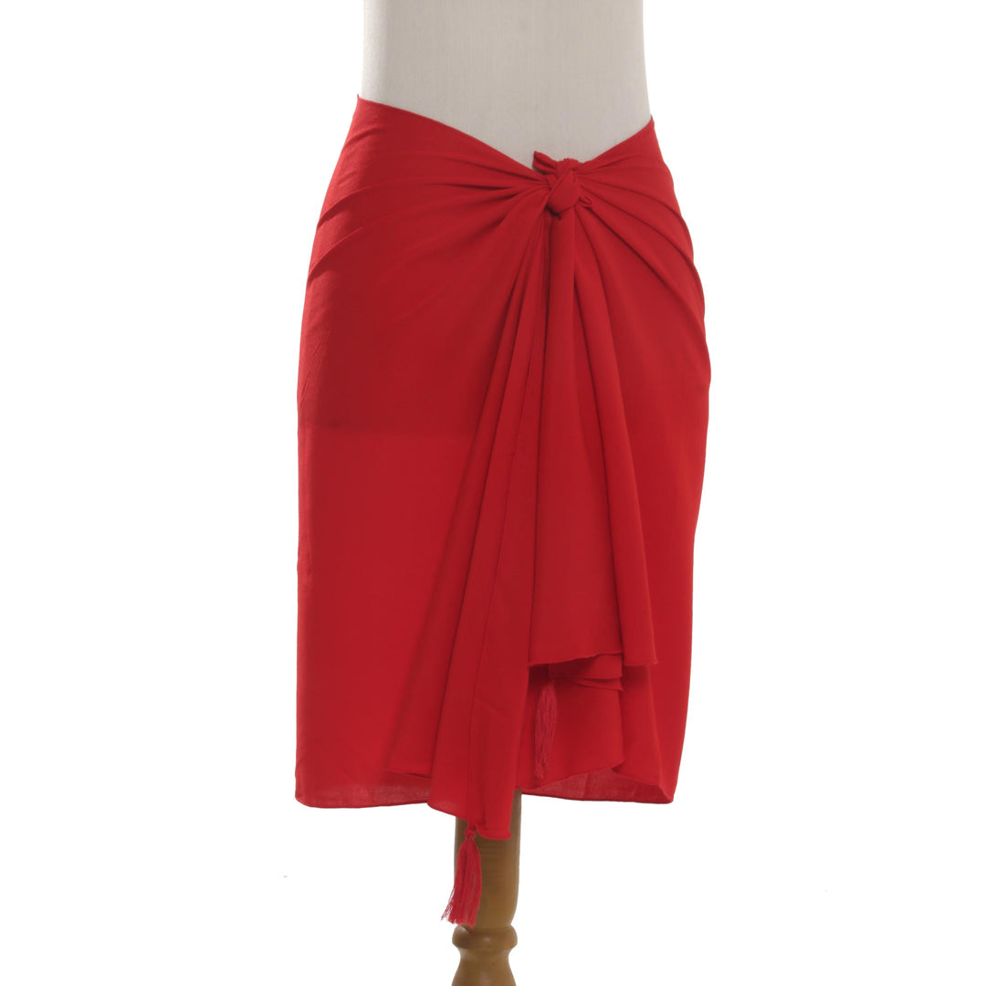 Handmade Red 100% Rayon Sarong from Indonesia - Paradise Breeze in Red