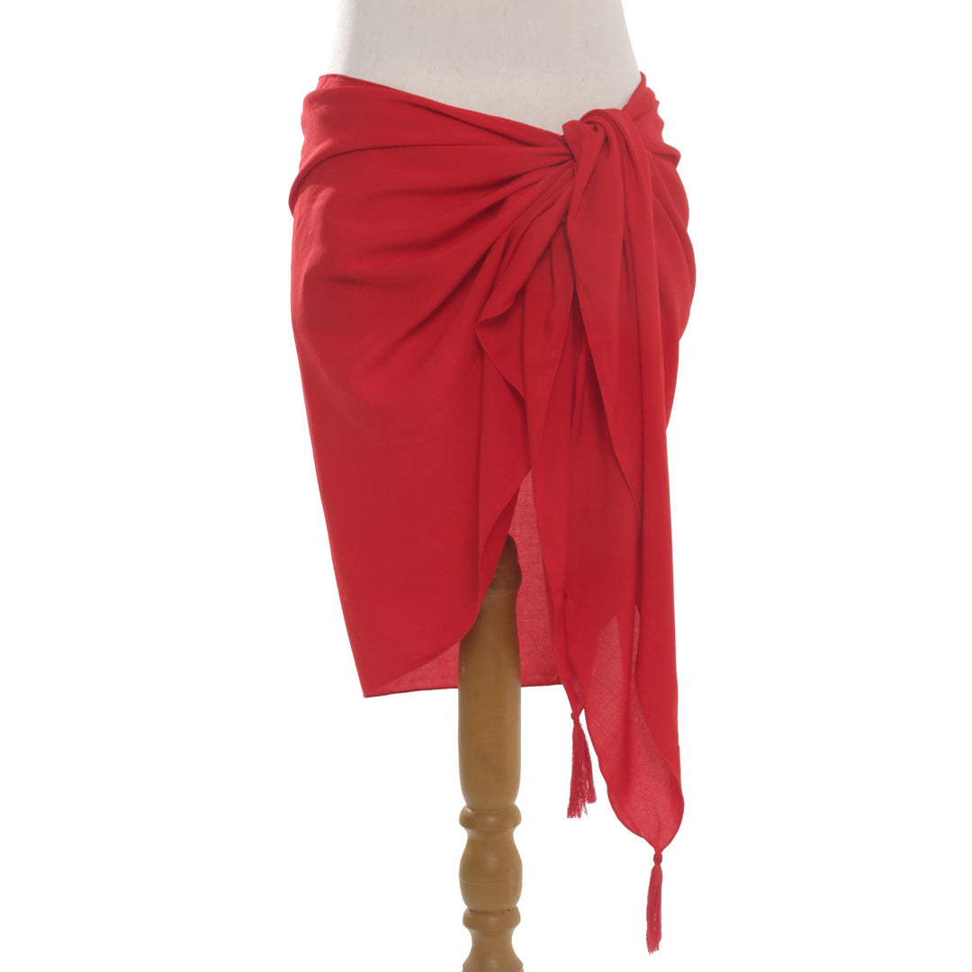 Handmade Red 100% Rayon Sarong from Indonesia - Paradise Breeze in Red