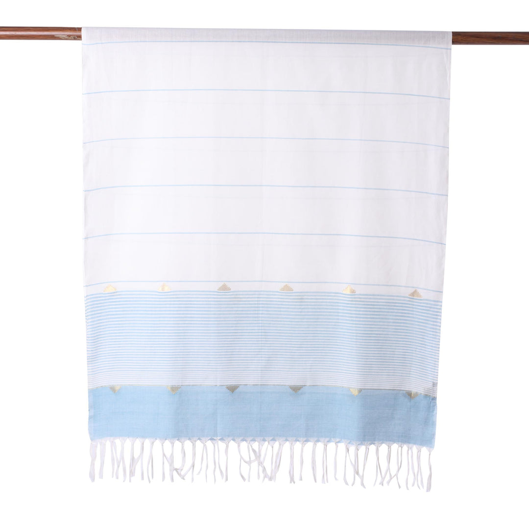 Hand Woven Peach Cotton Scarf with Blue Stripes from India - Sea Stripes