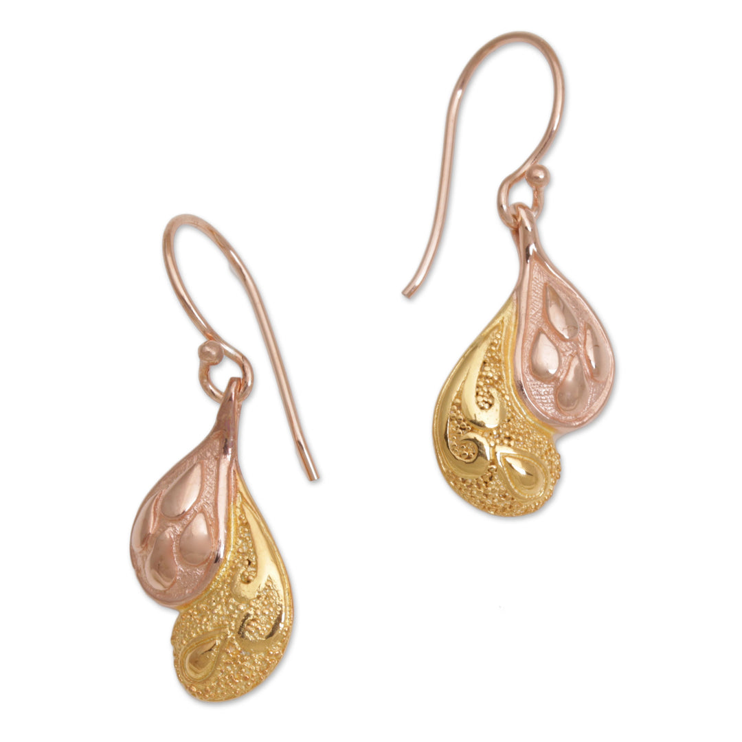 Rose Gold Plated Sterling Silver Dangle Earrings from Bali - Rosy Paisleys