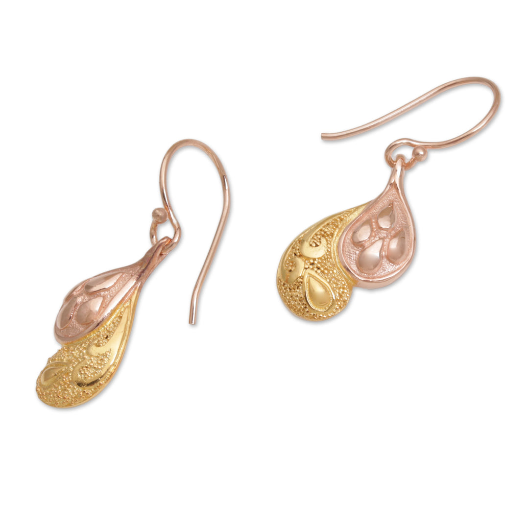 Rose Gold Plated Sterling Silver Dangle Earrings from Bali - Rosy Paisleys