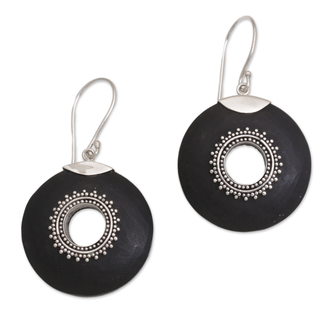 Sterling Silver and Lava Stone Dangle Earrings from Bali - Starlight Circles