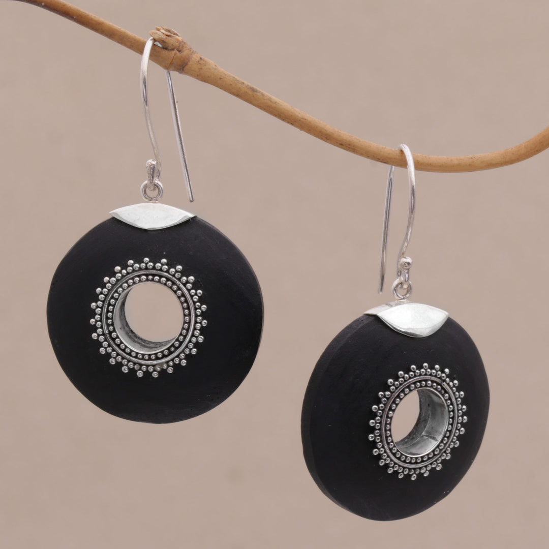 Sterling Silver and Lava Stone Dangle Earrings from Bali - Starlight Circles
