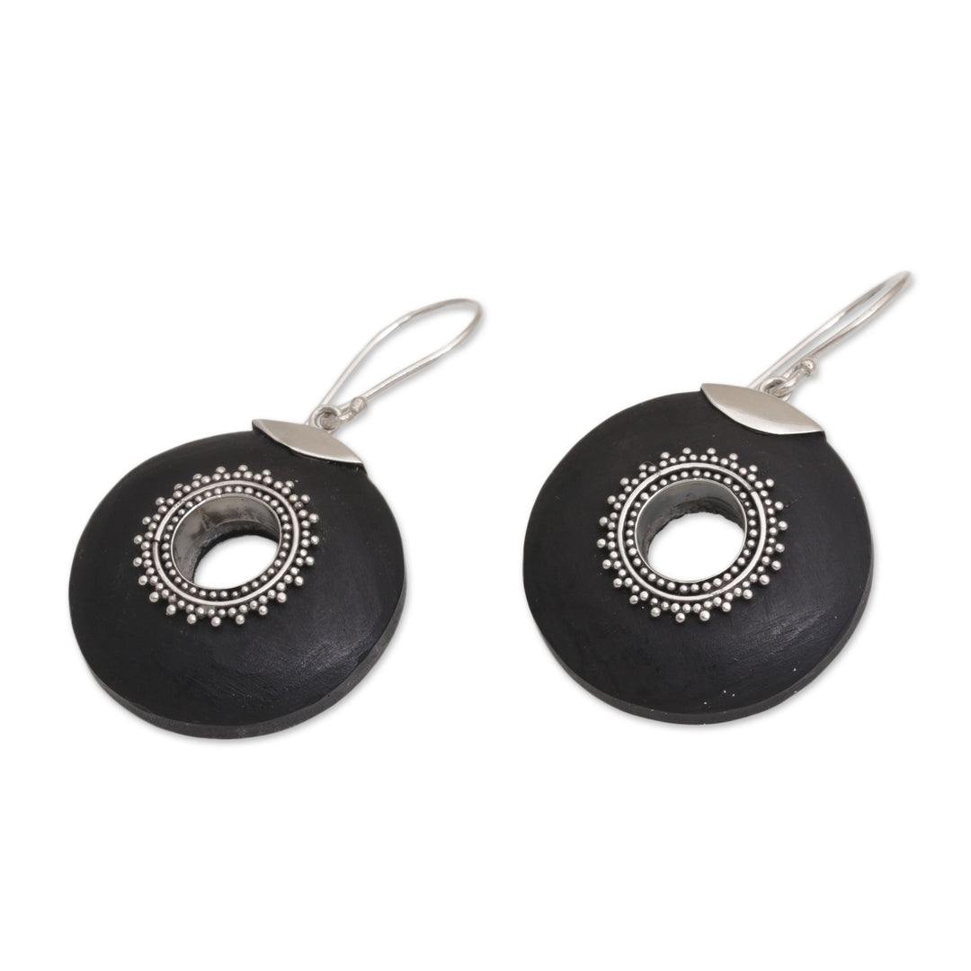 Sterling Silver and Lava Stone Dangle Earrings from Bali - Starlight Circles