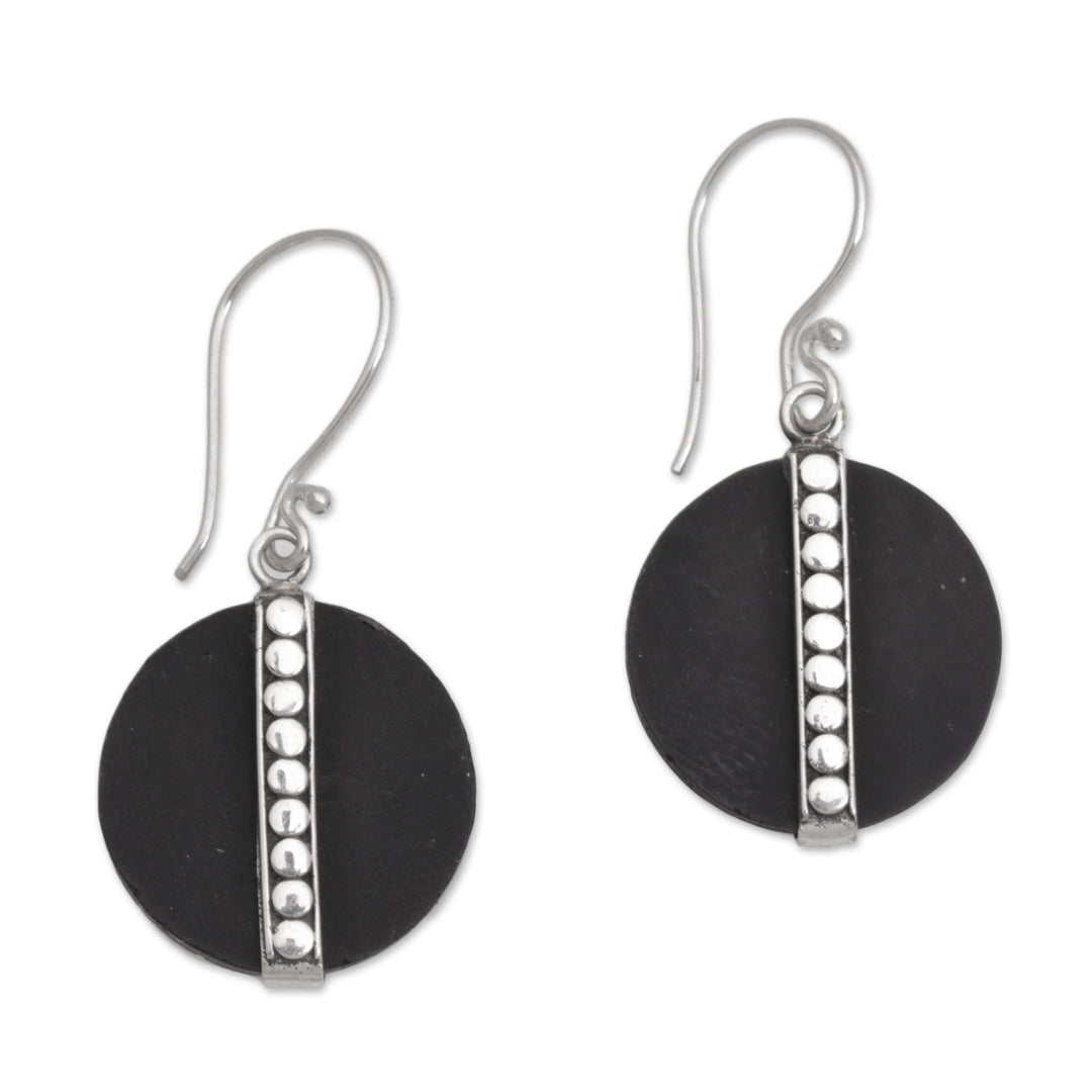 Dot Motif Lava Stone and Sterling Silver Earrings from Bali - Dotted Discs