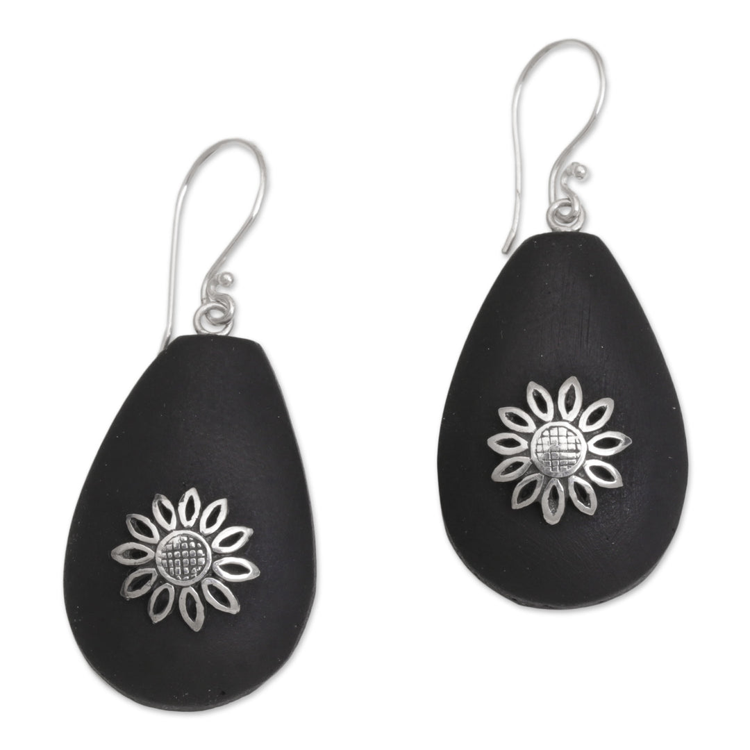 Lava Stone and Sterling Silver Floral Earrings from Bali - Pura Petals