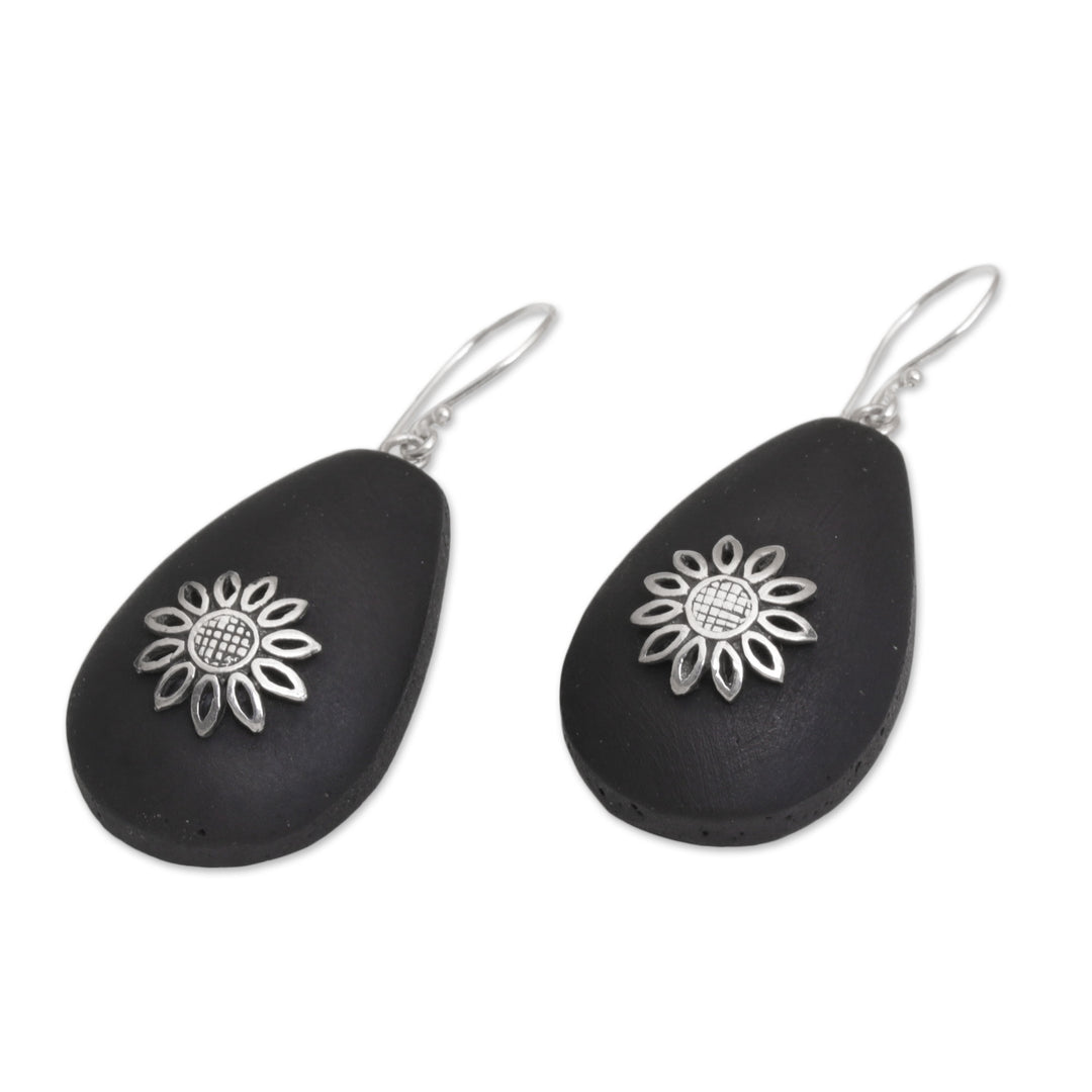 Lava Stone and Sterling Silver Floral Earrings from Bali - Pura Petals