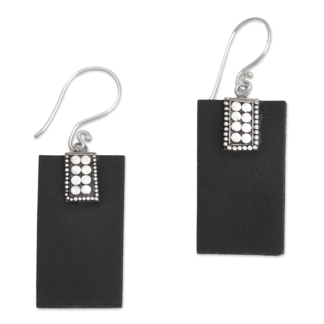 Indonesian Lava Stone and Sterling Silver Handmade Earrings - Sukawati Dominoes