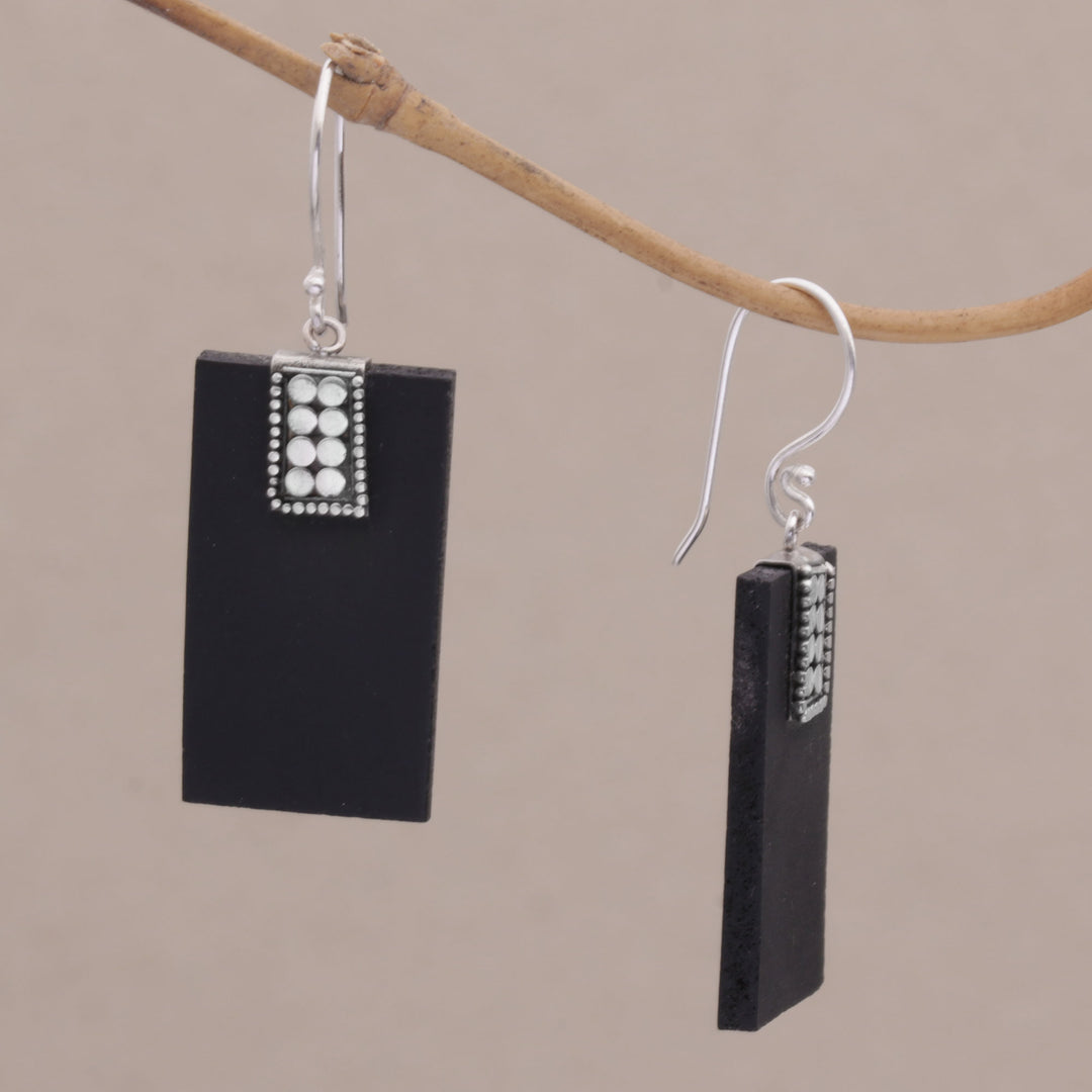 Indonesian Lava Stone and Sterling Silver Handmade Earrings - Sukawati Dominoes