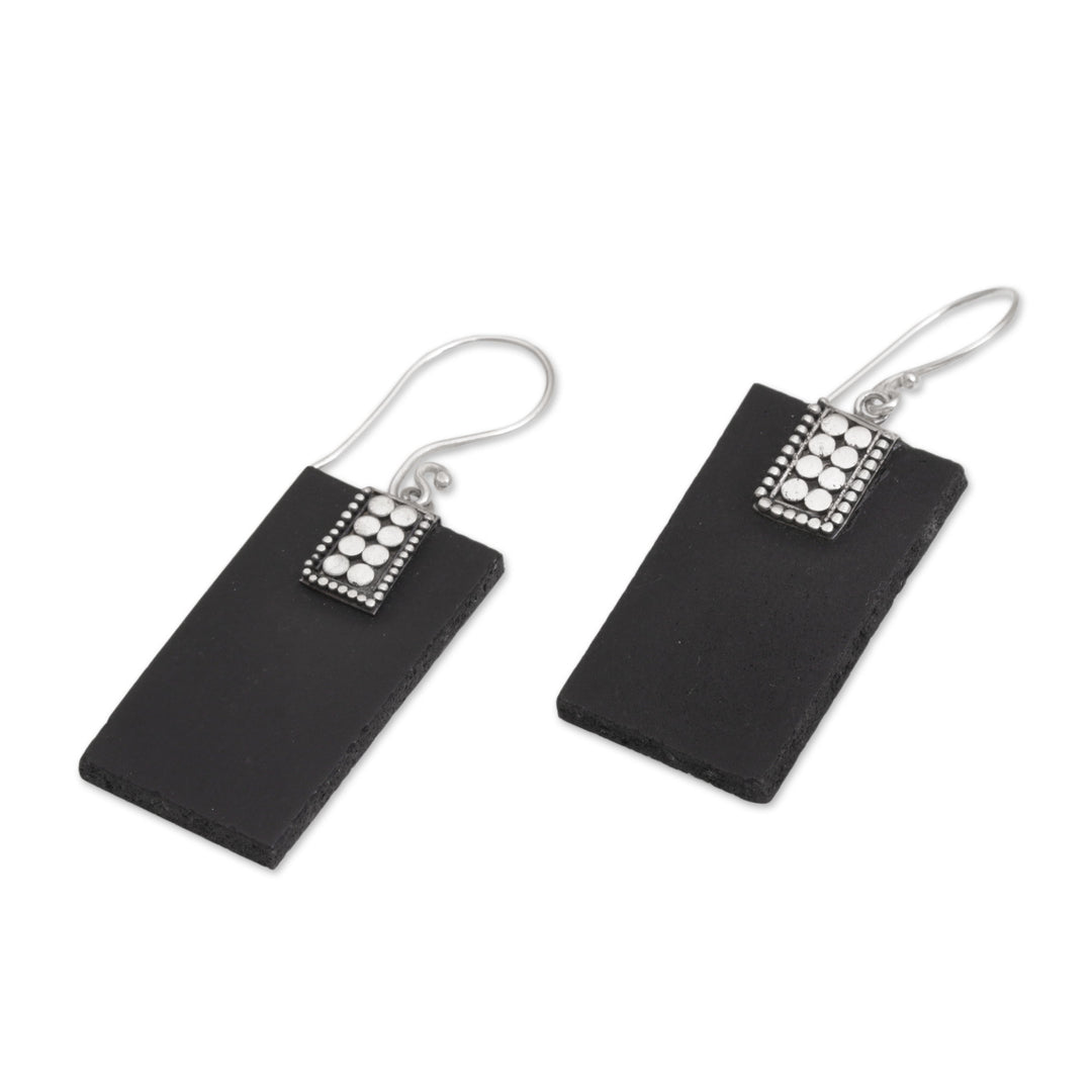 Indonesian Lava Stone and Sterling Silver Handmade Earrings - Sukawati Dominoes