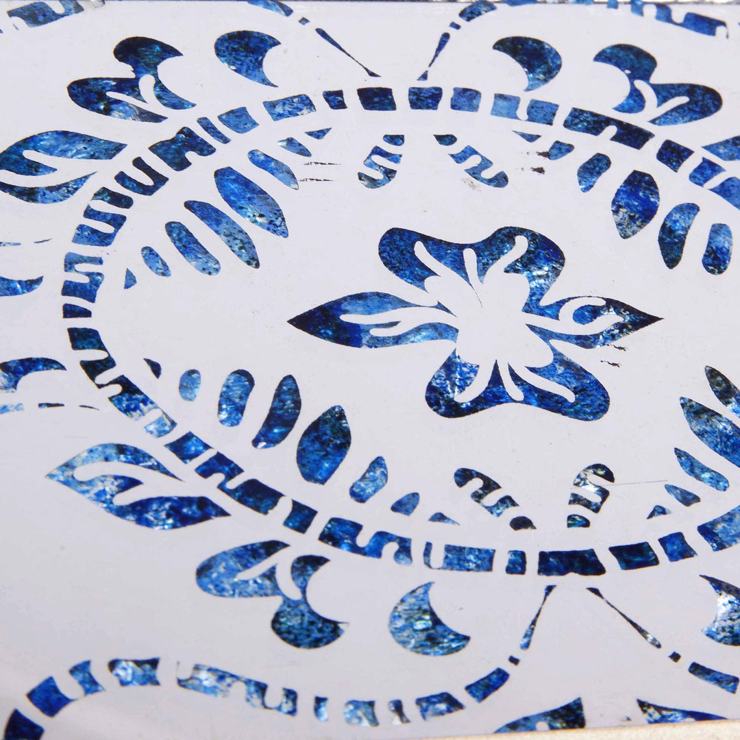 Reverse Painted Glass Floral Tissue Box Cover from Peru - Angelic Blue