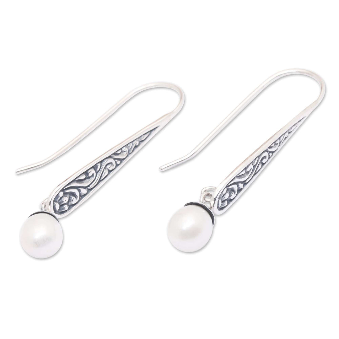 Cultured Pearl Spiral Motif Dangle Earrings from Bali - Rising Swirls