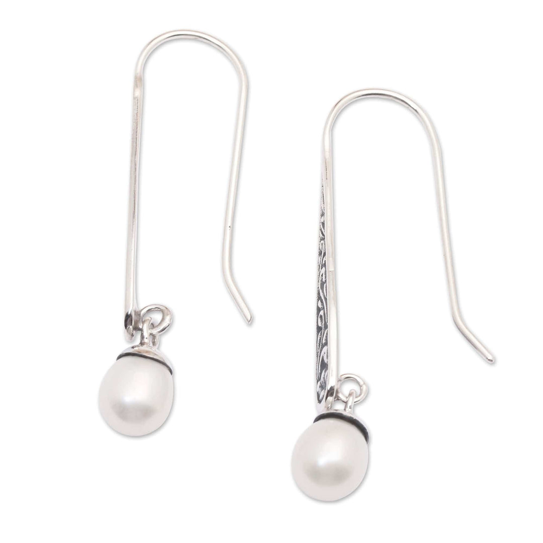 Cultured Pearl Spiral Motif Dangle Earrings from Bali - Rising Swirls