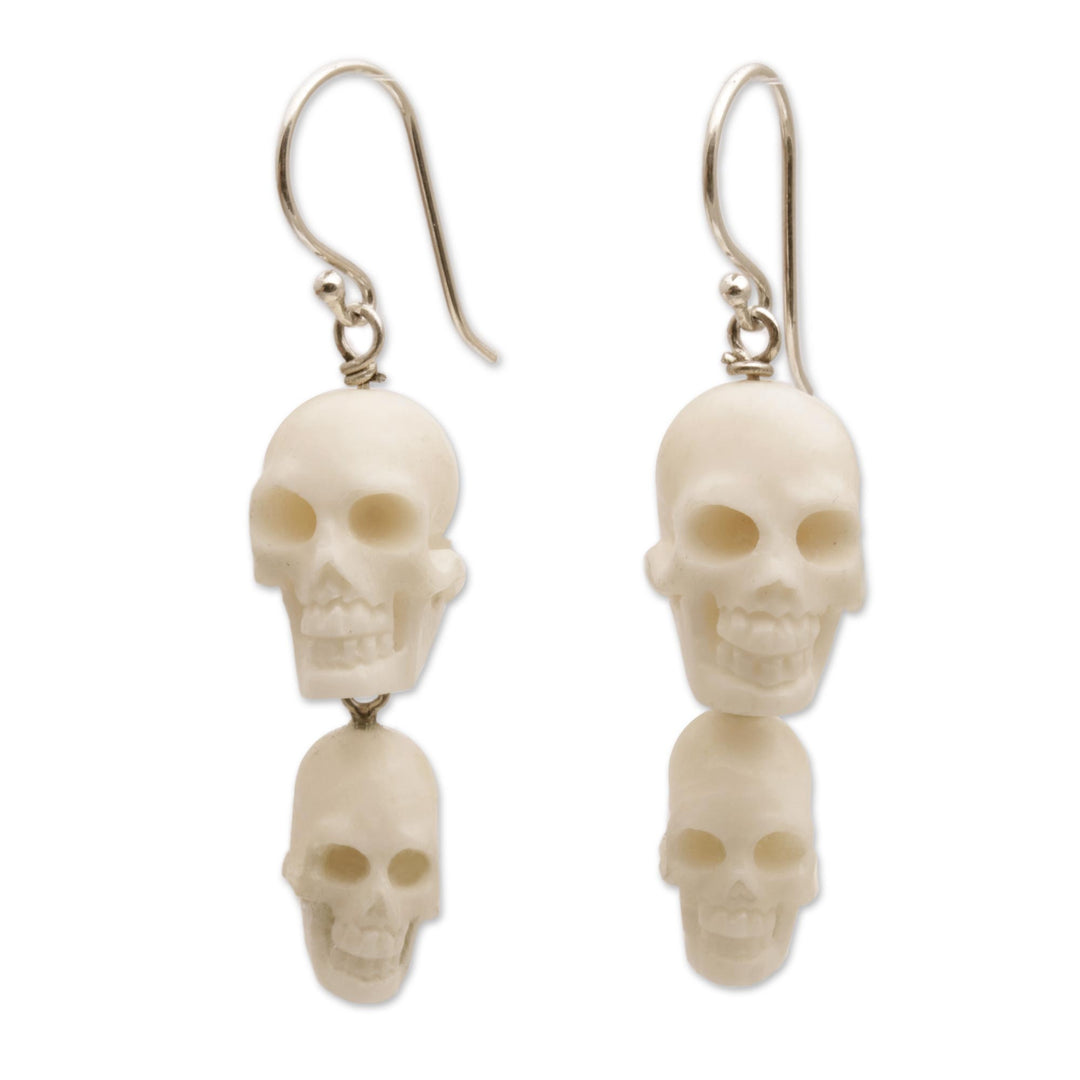 Handcrafted Bone Skull Dangle Earrings from Bali - Trunyan Skulls